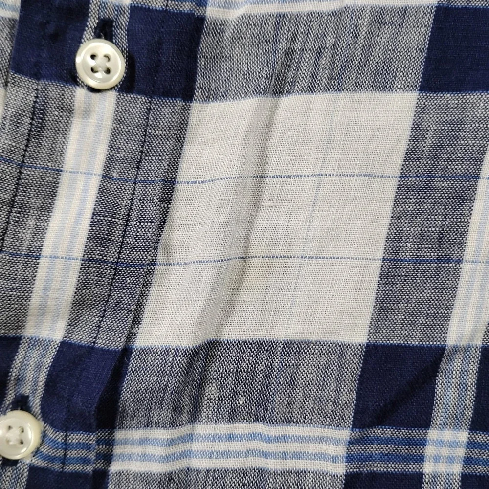 Vintage Polo Ralph Lauren Lowell Sport Shirt Mens XL Blue White Plaid 100% Linen